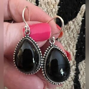 ❤️ Large Black Onyx Navajo Southwestern 925 Dangle Earrings 1.47”L - 9.9 Gm